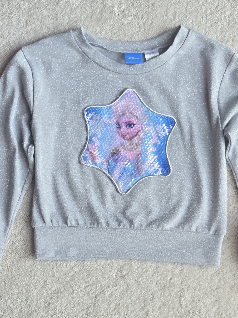 Disney Frozen Silver Glitter Girls' Sweatshirt with Sequin Elsa Patch